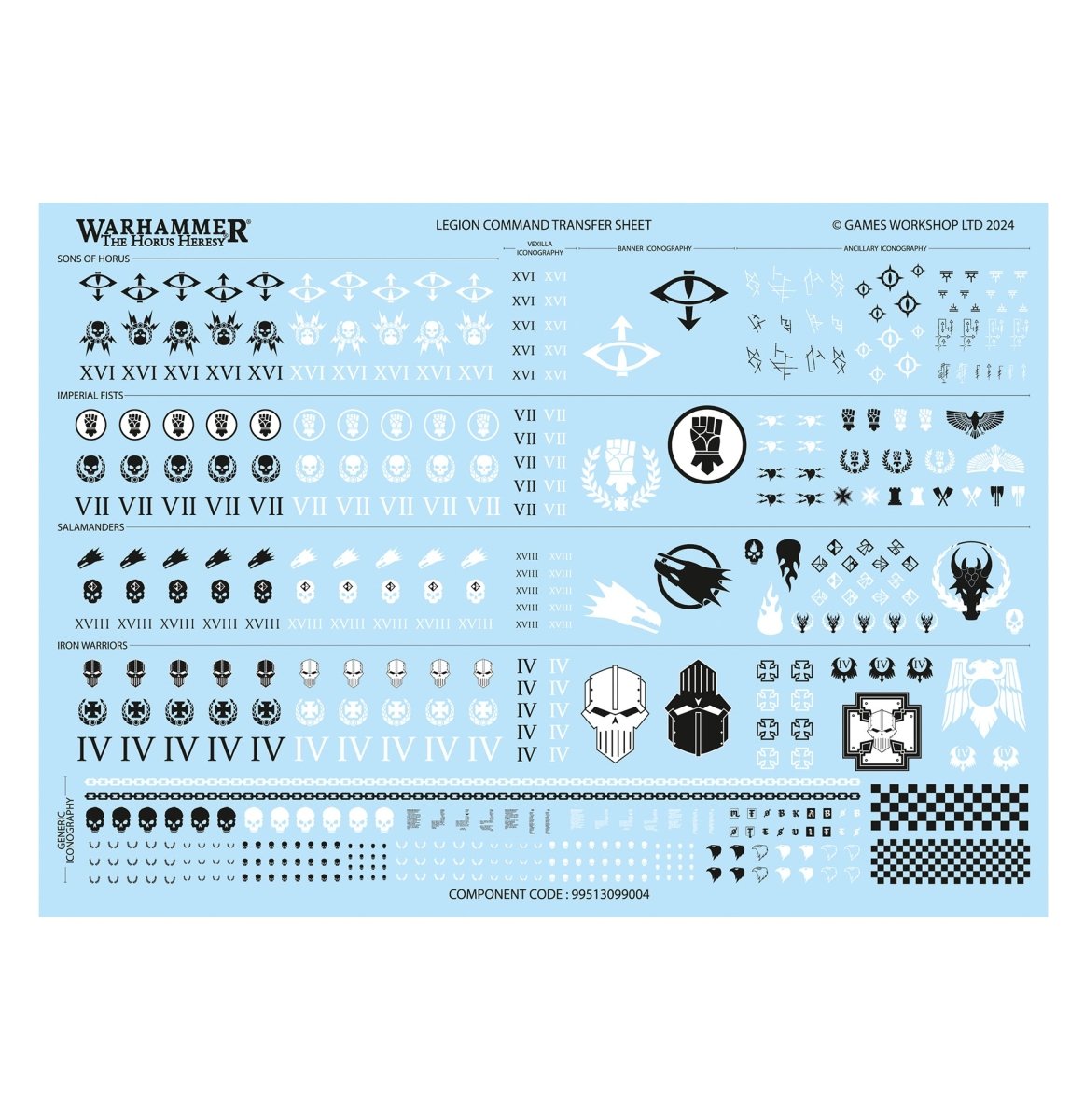 Horus Heresy Legion Command transfer sheet with Legion symbols and numerals, Games Workshop
