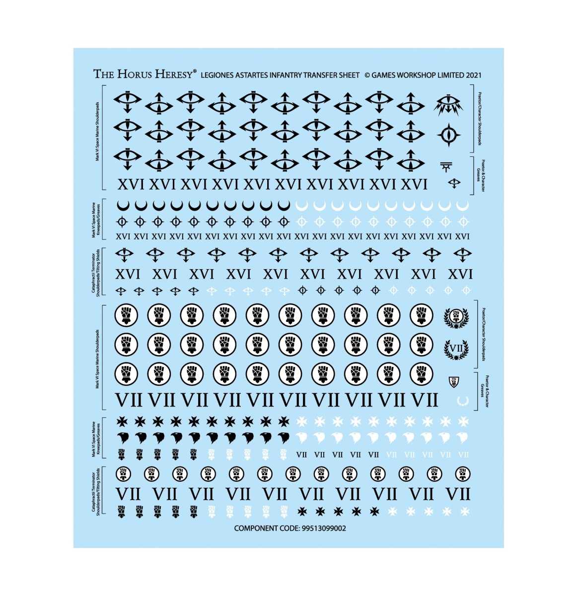 Horus Heresy Legiones Astartes infantry transfer sheet included with the Rapier battery