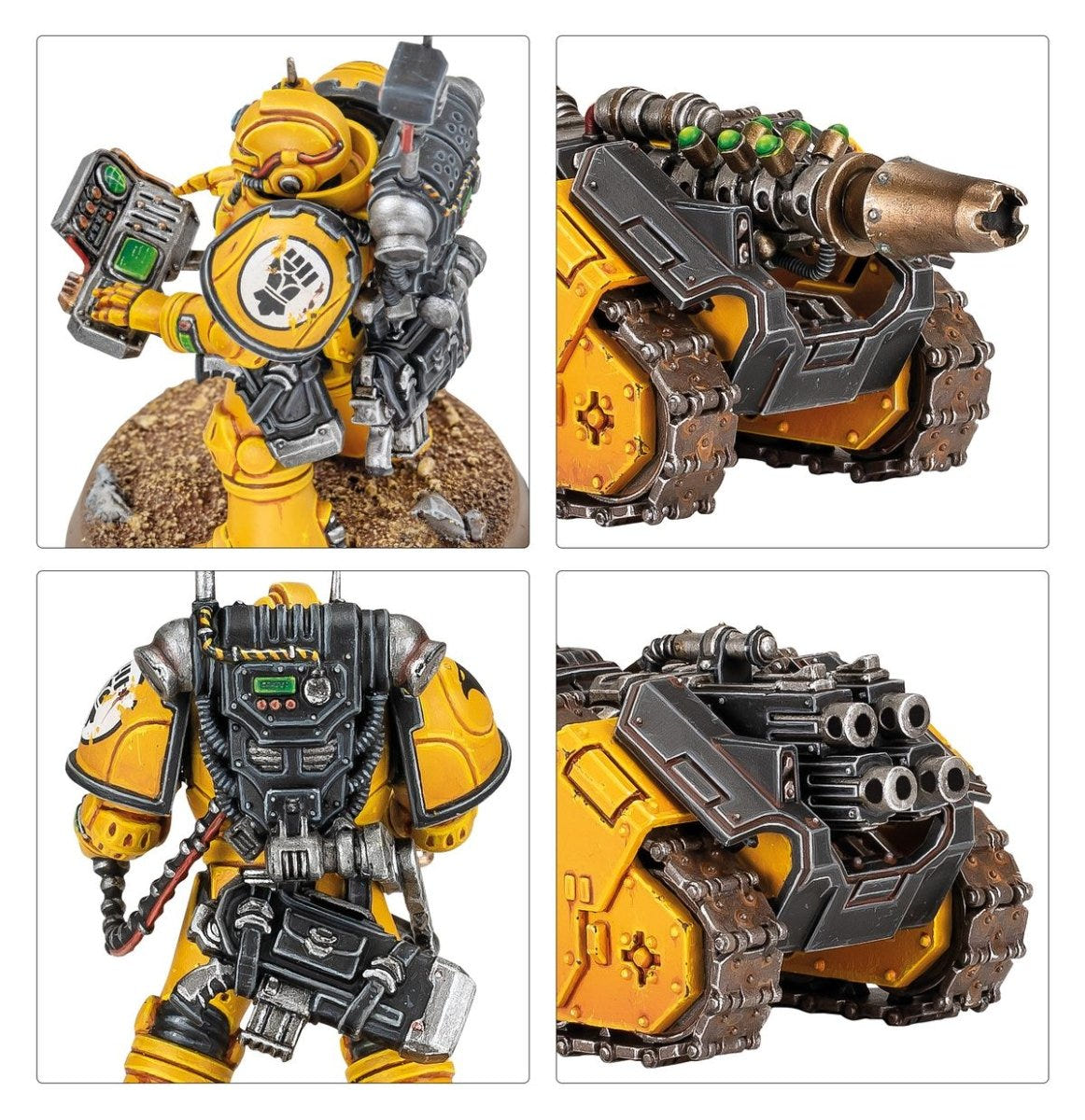 Close-ups of Rapier crew backpacks and the tracked carrier's heavy bolters and graviton cannon