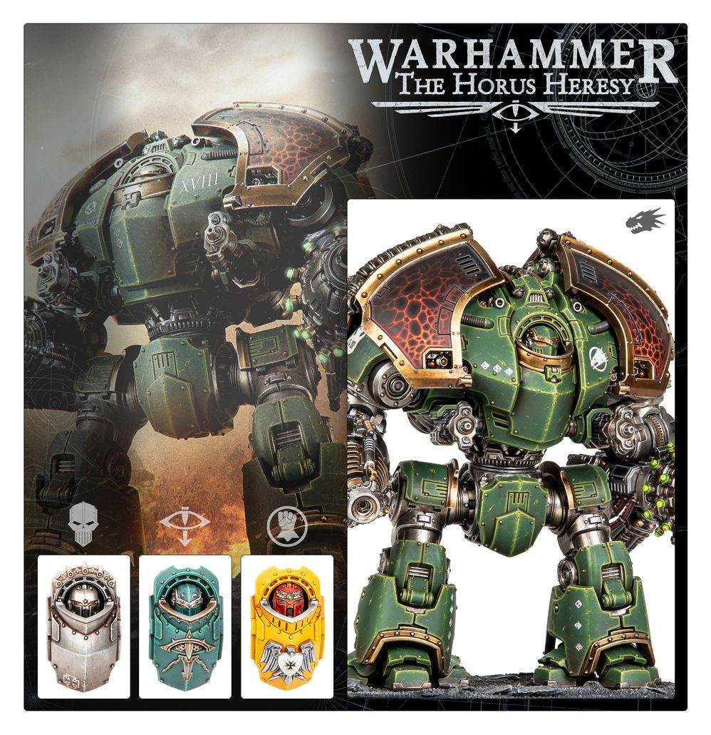 Saturnine Dreadnought feature image with painted model and three alternative shoulder-shield designs
