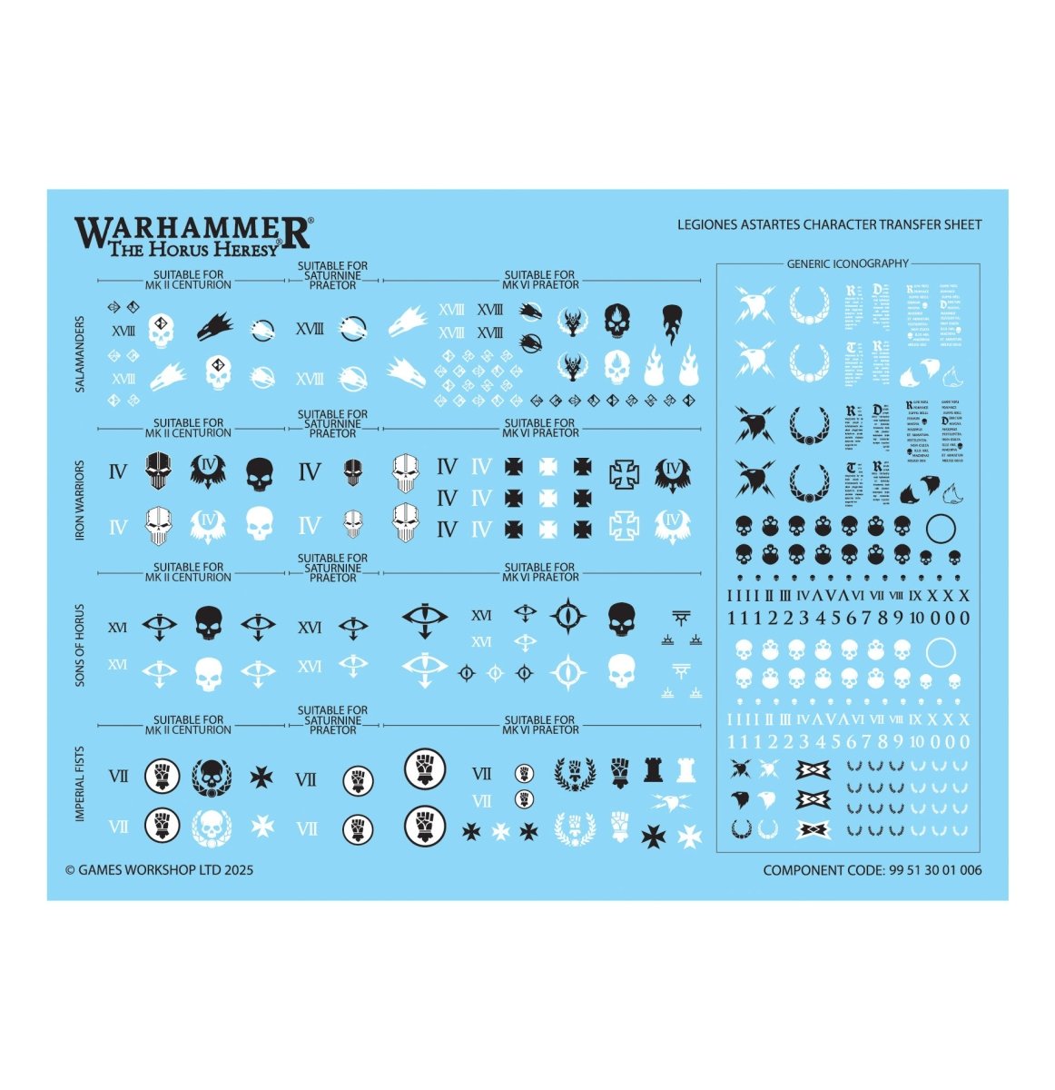 Legiones Astartes Character Transfer Sheet of waterslide Legion markings