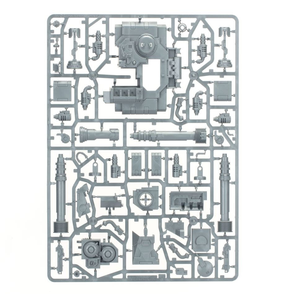 Sicaran Venator Tank Hunter unpainted plastic sprue with turret and laser, frame 5 of 5