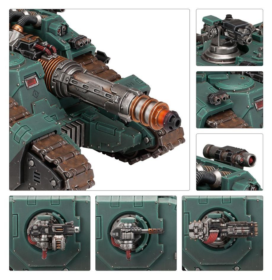 Close-ups of the painted Sicaran Venator neutron laser, sponson and pintle weapon options