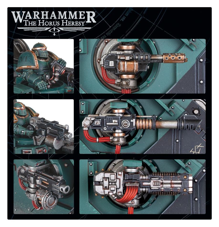Close-ups of painted Typhon Heavy Siege Tank sponson weapons and hull detail