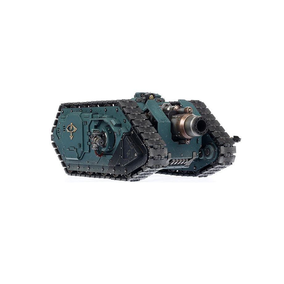 Painted Legiones Astartes Typhon tank, side view showing tracks and siege cannon
