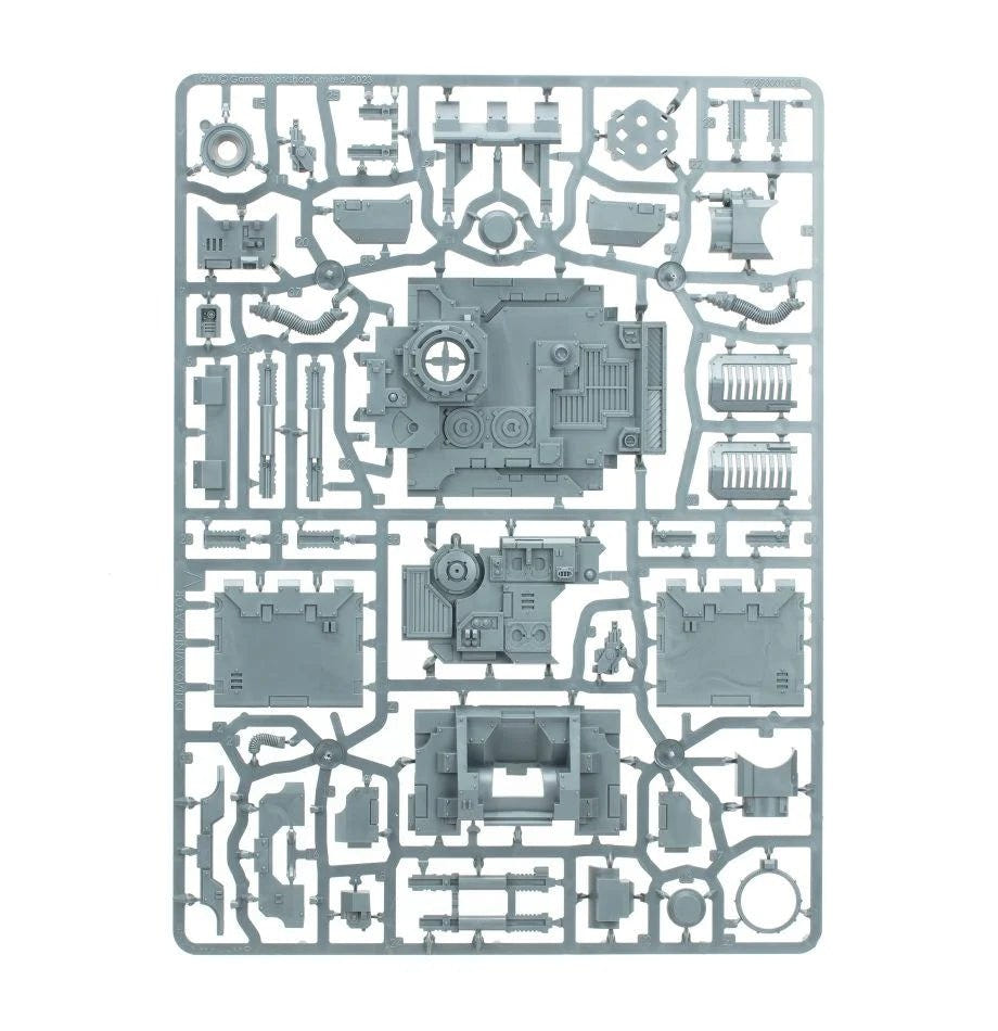 Legiones Astartes Vindicator Siege Tank unpainted plastic sprue, frame 1 of 3