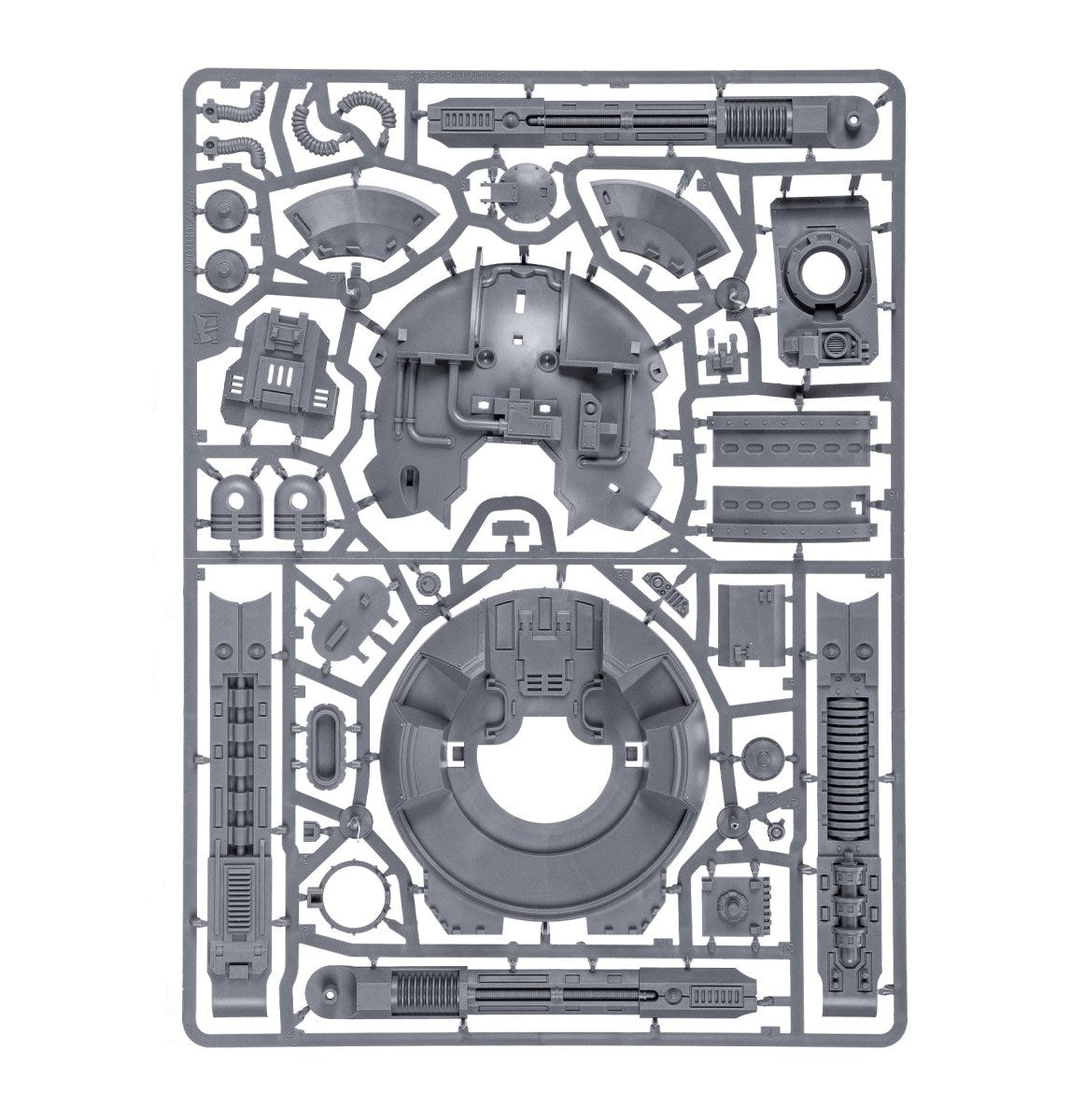 Glaive Super-Heavy Special Weapons Tank unpainted plastic sprue, frame 1 of 8, with turret parts