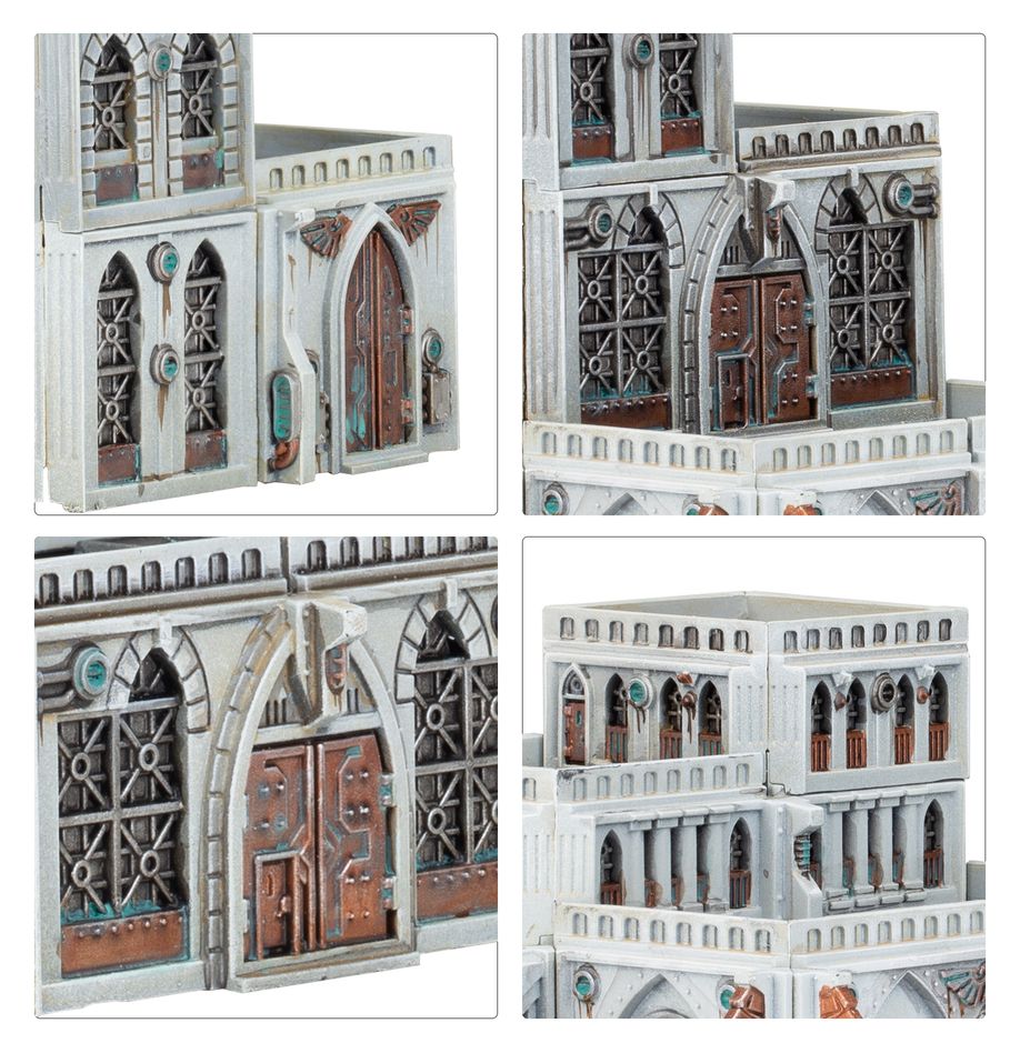 Close-ups of painted Civitas Imperialis windows, doors and stacked building sections