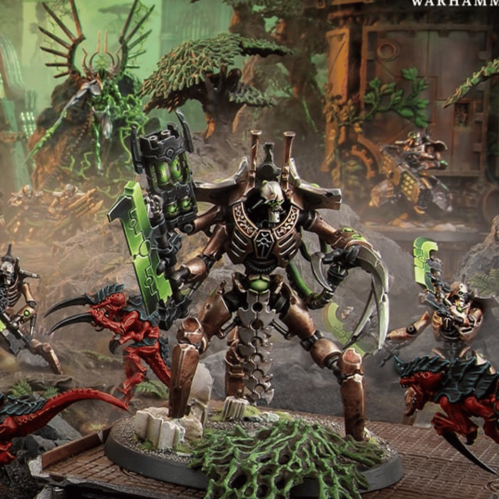 Warhammer figurine with a large weapon in a fantasy setting
