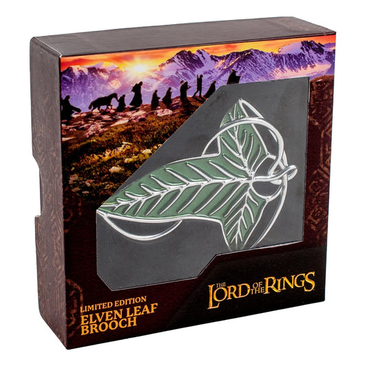 Lord of the Rings Elven Leaf brooch replica with green leaf and silver-tone vines