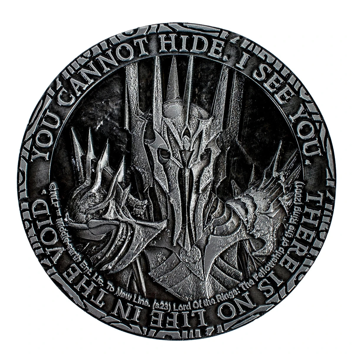 Reverse of the Eye of Sauron Deluxe Coin with Sauron and the You Cannot Hide, I See You inscription
