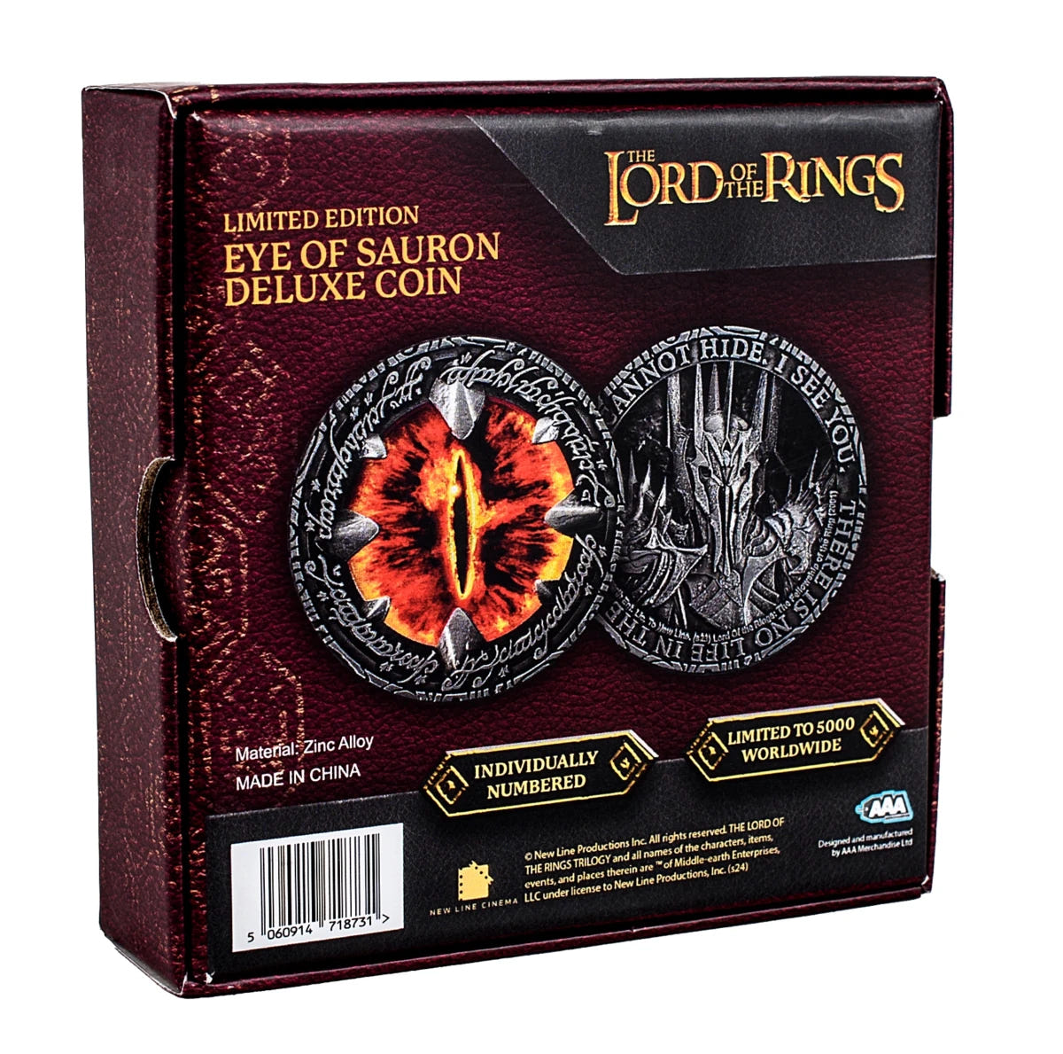 Back of the Eye of Sauron Deluxe Coin box showing both coin faces and edition details