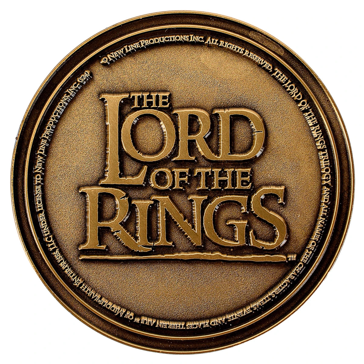 Reverse of the Middle Earth Map coin with the embossed Lord of the Rings logo