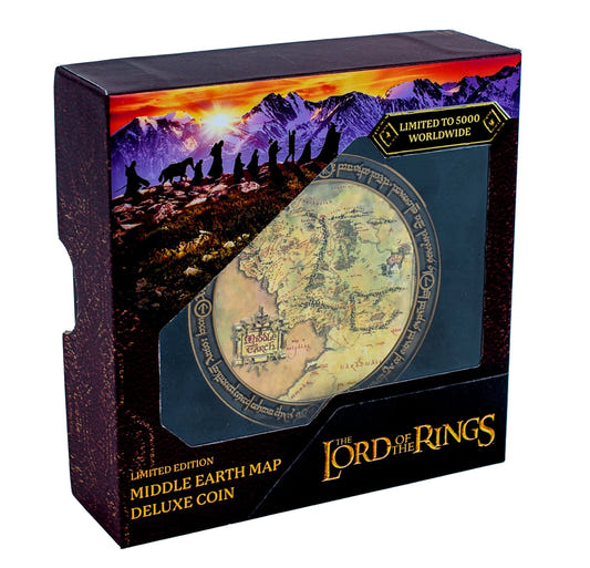 Lord of the Rings Middle Earth Map Deluxe Coin in its limited edition display box