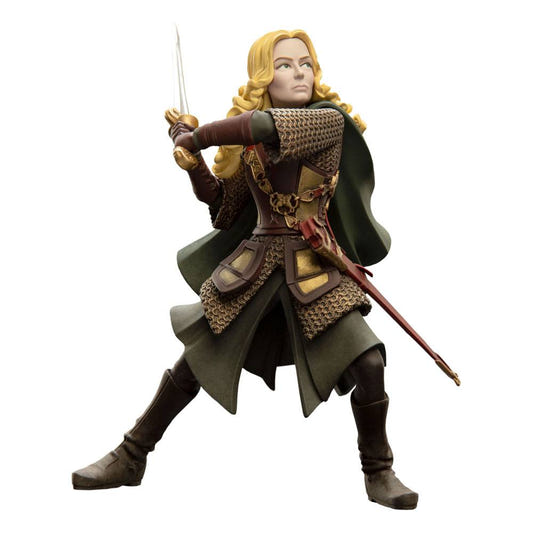 Weta Workshop Mini Epics Éowyn vinyl figure in a fighting stance with sword raised, front view
