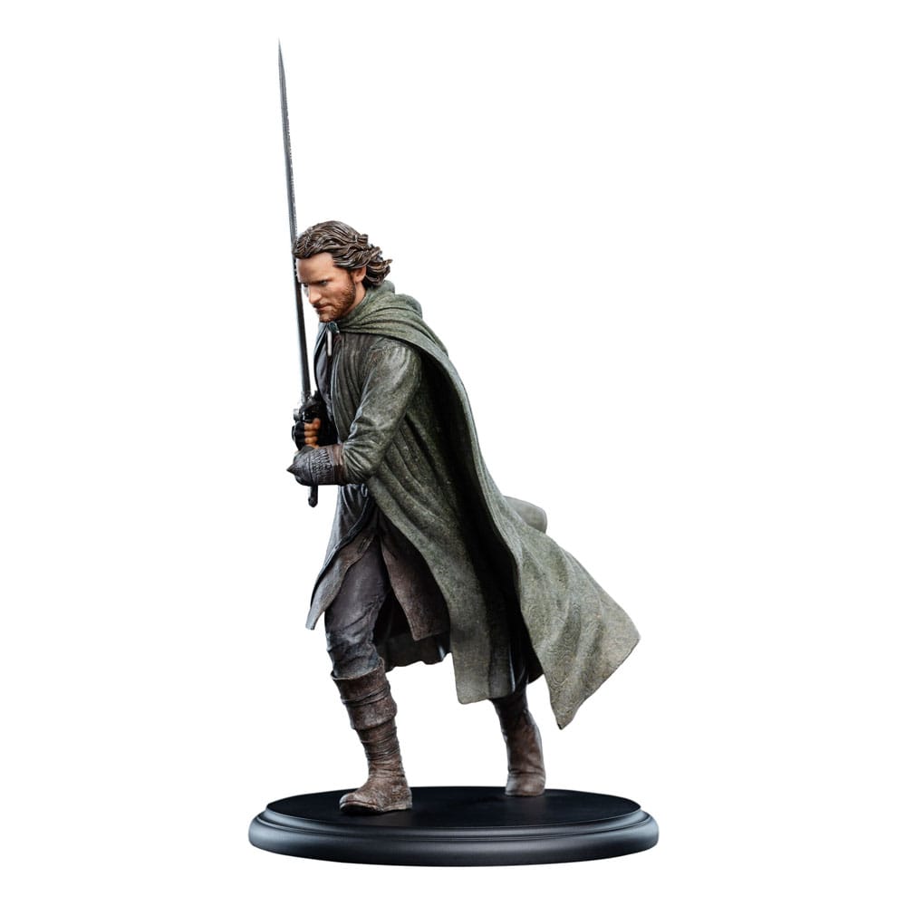 Weta Workshop Aragorn mini statue, front right three-quarter view with sword upright