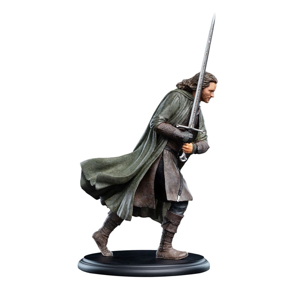Weta Workshop Aragorn mini statue, left side view mid-stride with Andúril