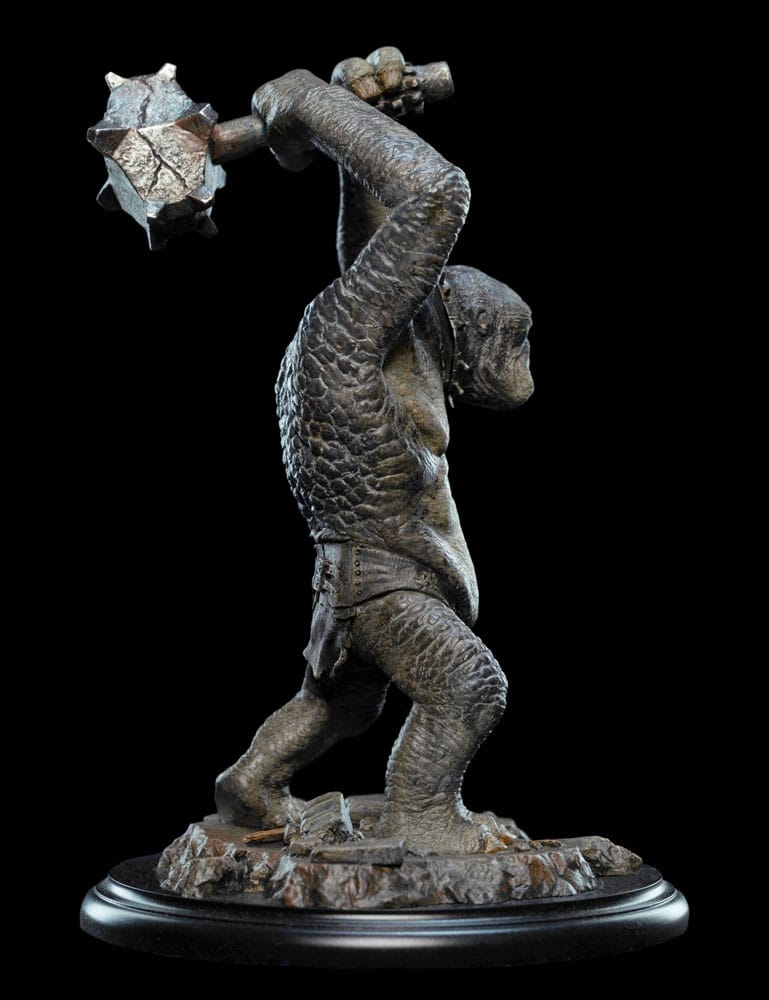 Cave Troll mini statue right side view, hammer raised behind its head