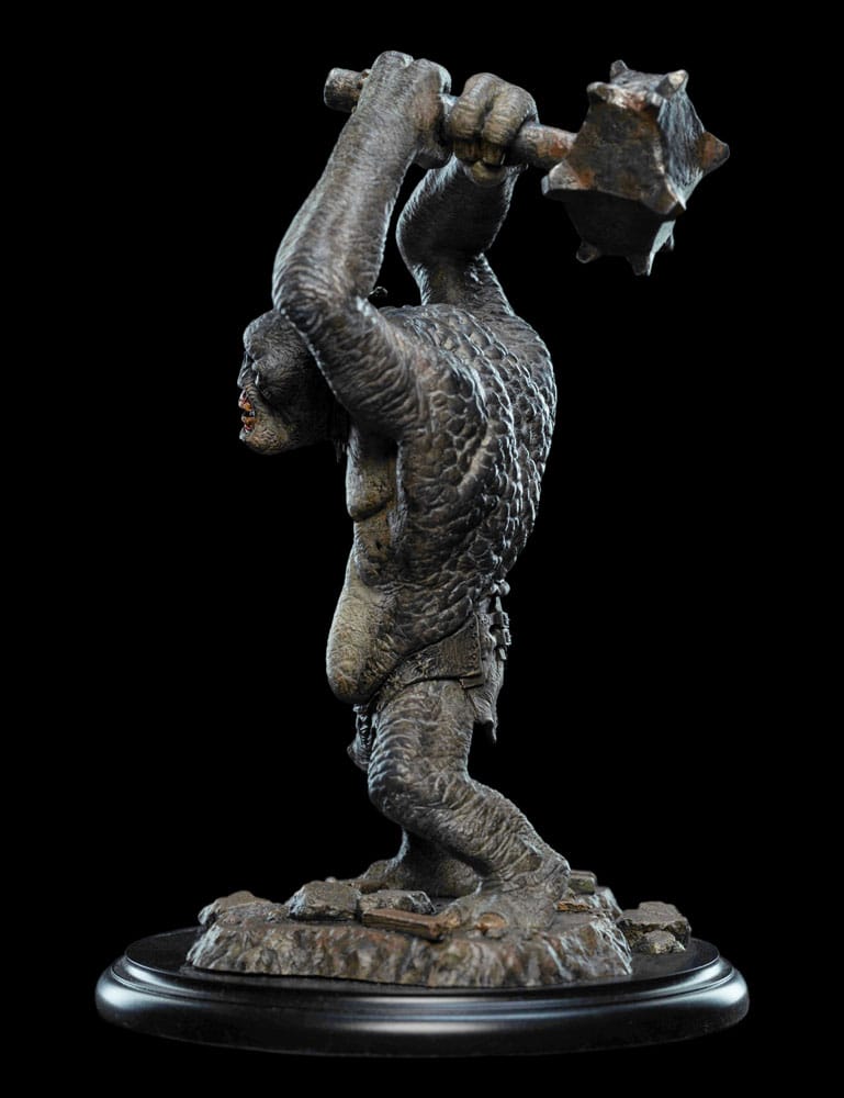 Cave Troll mini statue left side view with spiked hammer held high