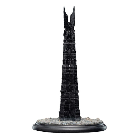 Weta Workshop Orthanc statue from The Lord of the Rings, black tower on rocky Isengard base, front view