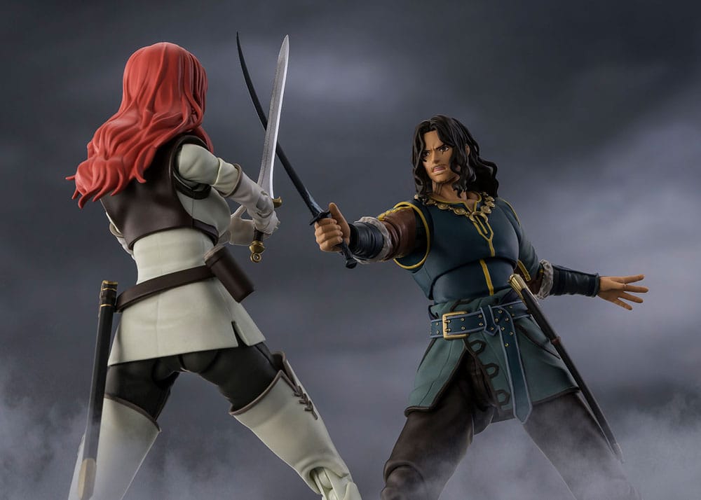 S.H.Figuarts Hera figure in a sword duel with a dark-haired swordsman figure