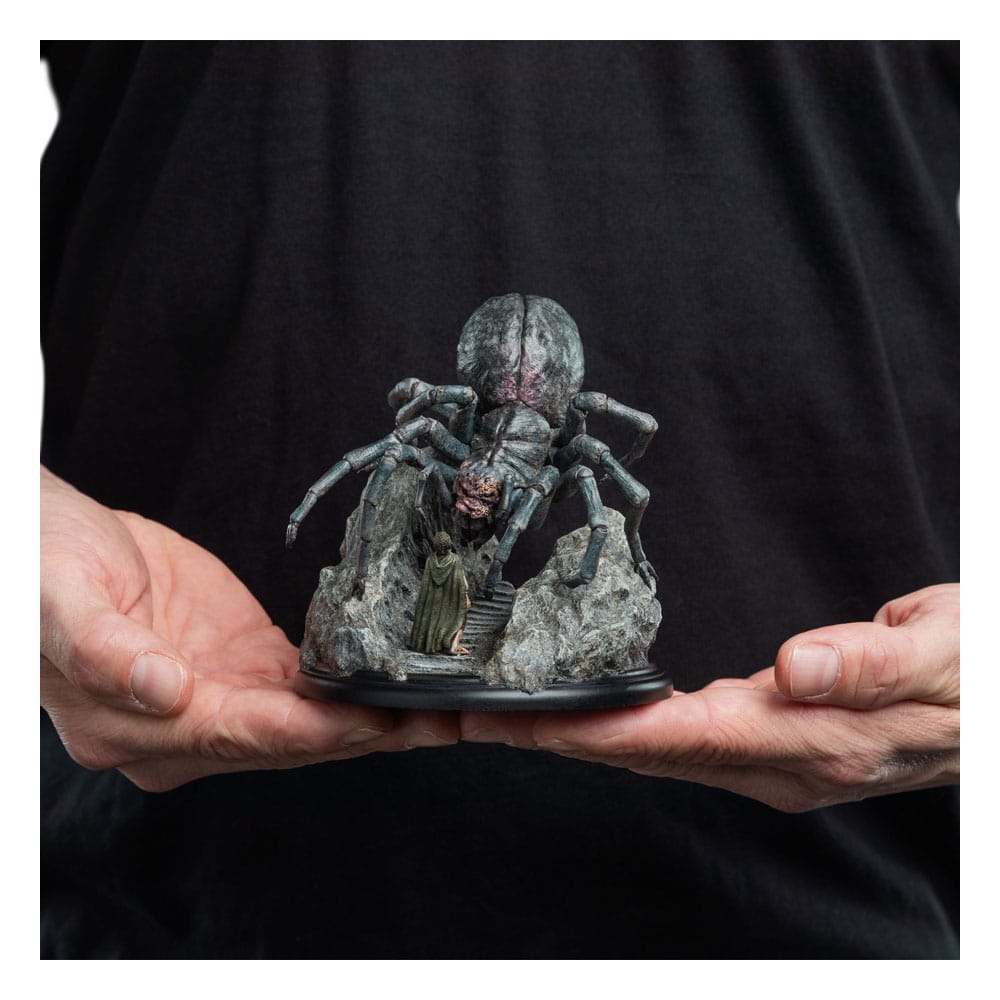 Weta Workshop Shelob mini statue held in two hands to show its 11cm scale