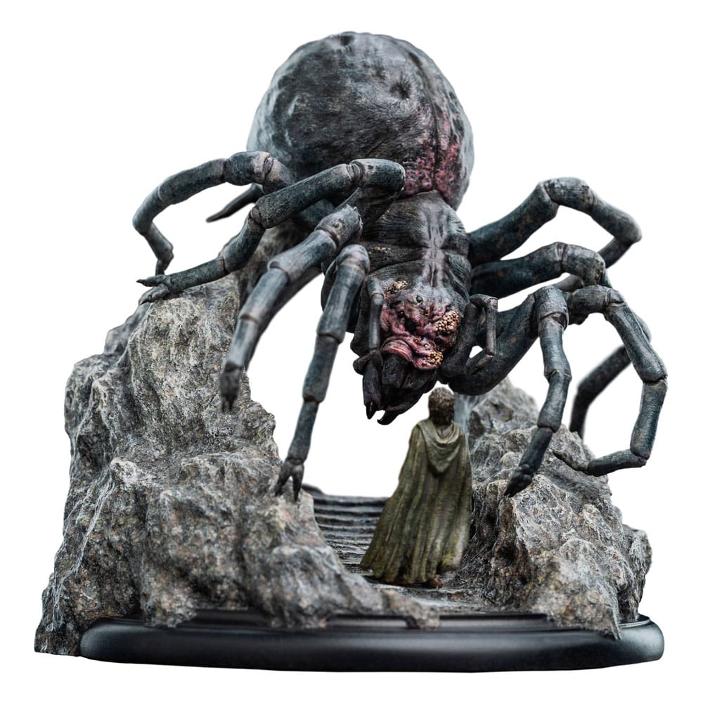 Weta Workshop Shelob mini statue looming over a cloaked hobbit on the Cirith Ungol steps