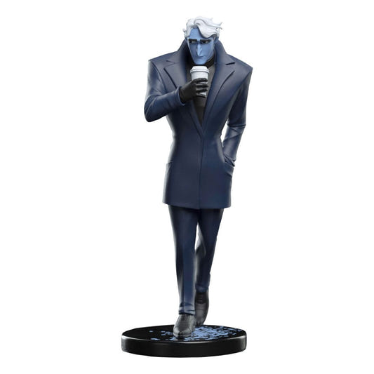 Lore Olympus x Weta Workshop Hades mini vinyl figure, front view in navy overcoat