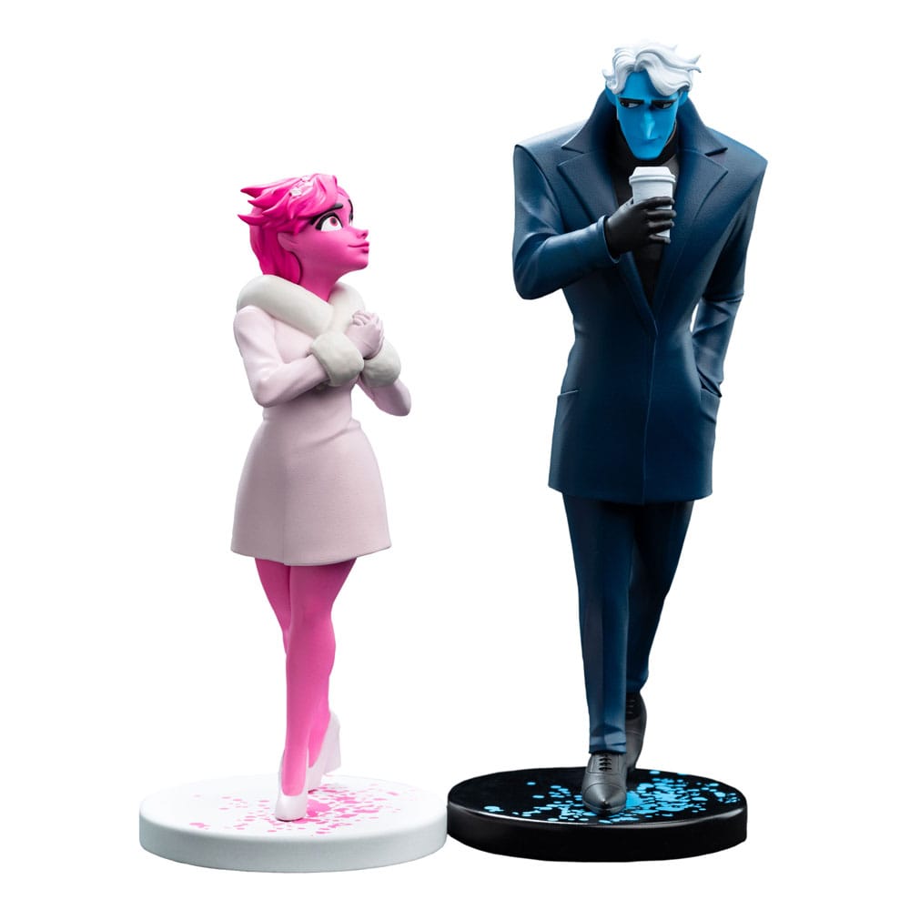 Weta Workshop Lore Olympus Hades figure displayed beside a Persephone figure