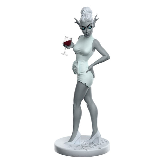 Lore Olympus x Weta Workshop Thetis mini vinyl figure, front view holding a glass of red wine