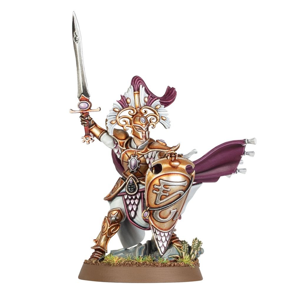 Painted Vanari Lord Regent built with tall shield and crested helmet