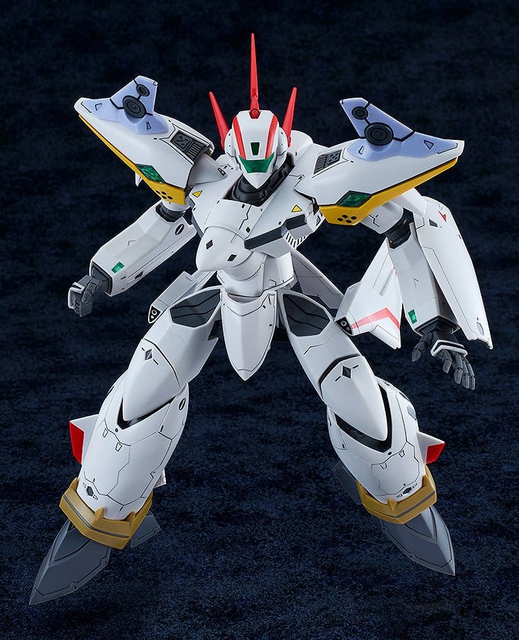 Macross Dynamite 7 VF-19P Excalibur PLAMAX kit by Max Factory, front view on dark backdrop