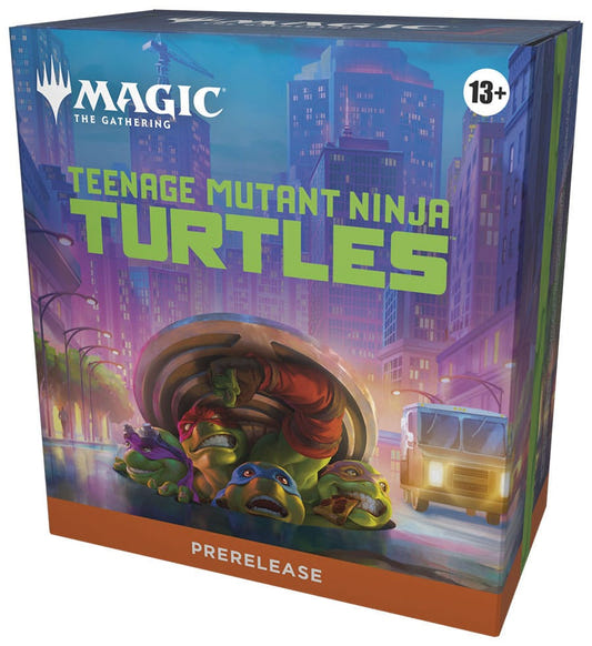 Magic: The Gathering Teenage Mutant Ninja Turtles Prerelease Pack box with a city street scene