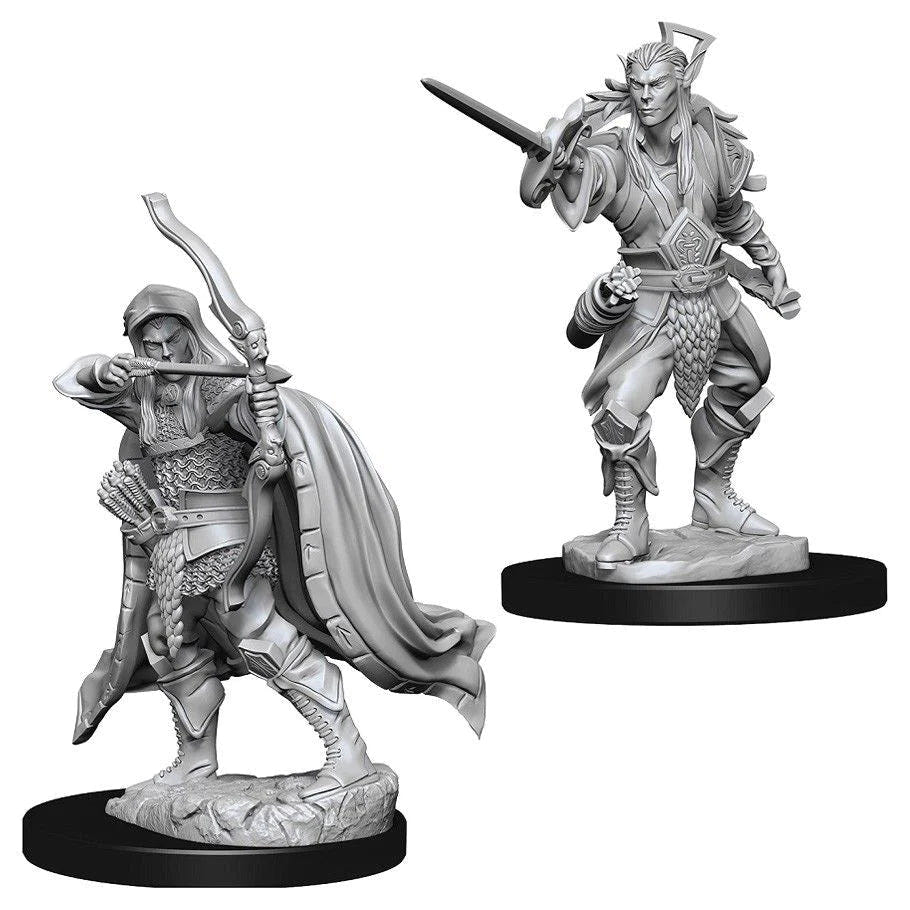 WizKids D&D Nolzur's Marvelous Miniatures Male Elf Rogue, two unpainted rogues with bow and sword