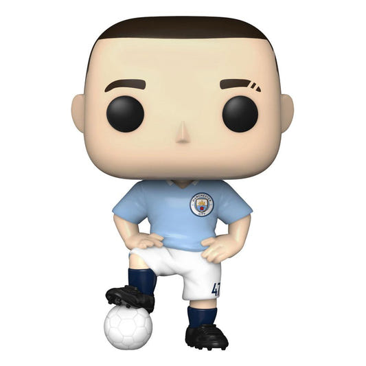 Funko Pop! Football Phil Foden vinyl figure in Manchester City kit with a foot on the ball