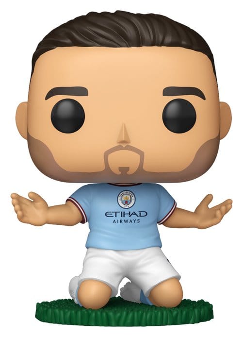 Funko Pop! Football Rodri figure in sky blue Manchester City kit, kneeling celebration