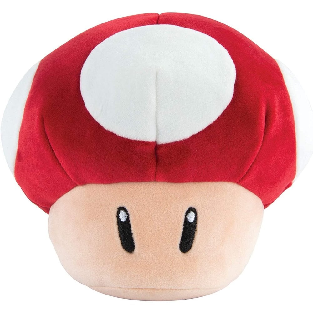 TOMY Mocchi-Mocchi red and white Super Mushroom plush with smiling eyes