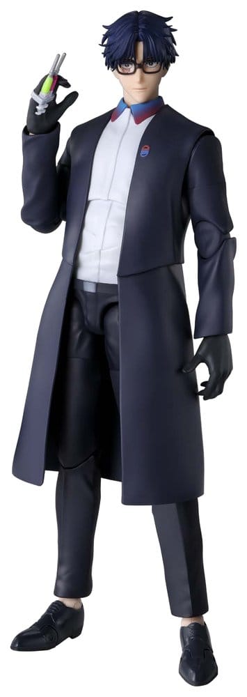 Bandai S.H.Figuarts Hikaru Gero figure from Marriagetoxin in black trench coat, on white background