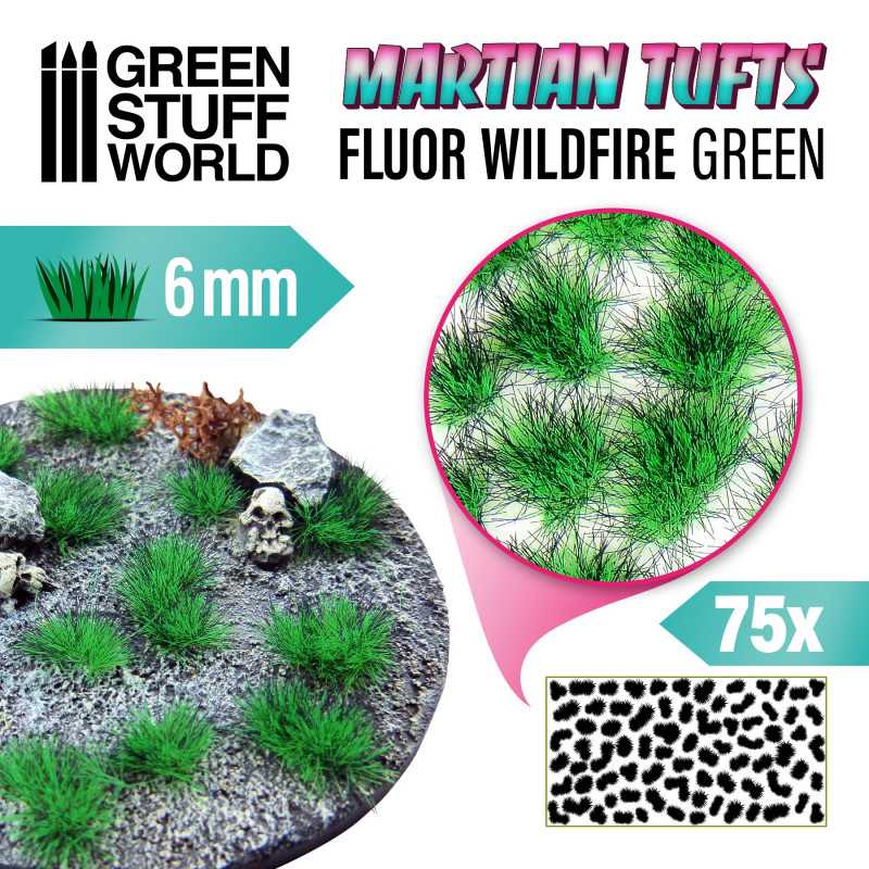 Green Stuff World - Martian Fluor Tufts - FLUOR WILDFIRE GREEN - Loaded Dice