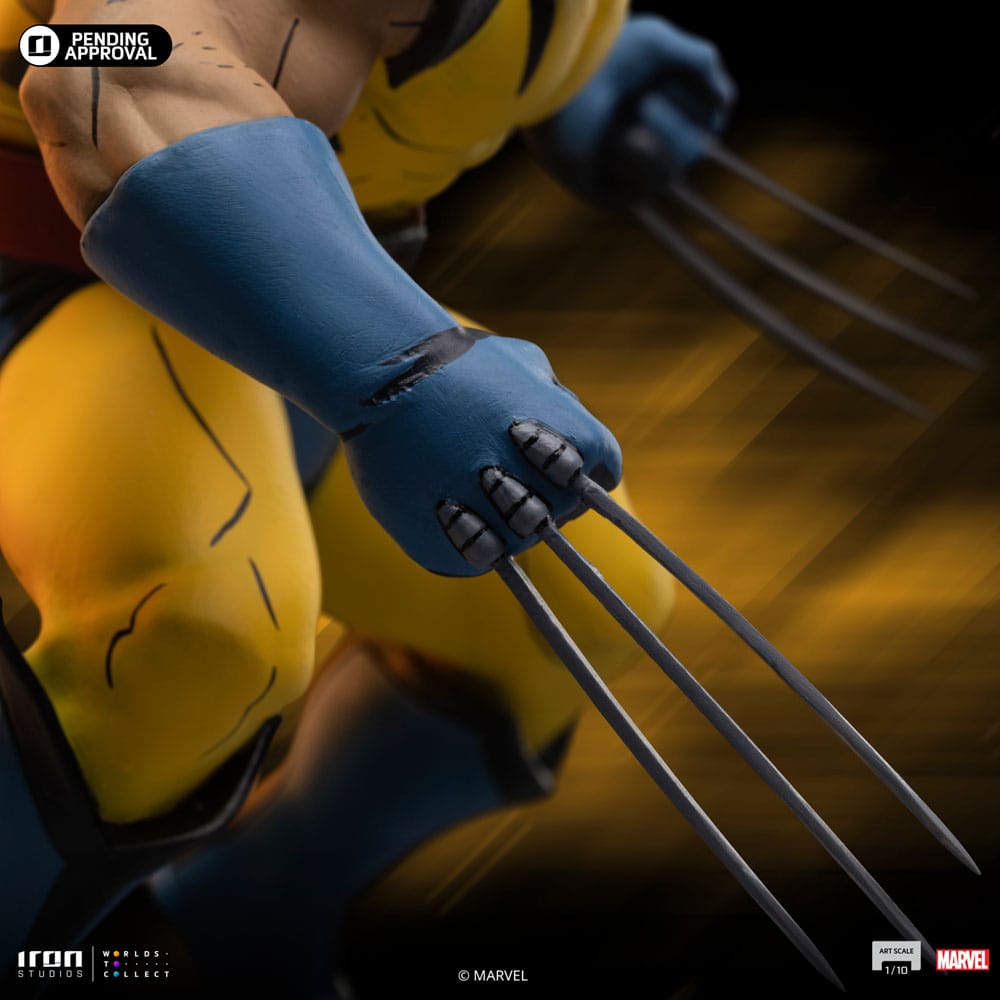 Macro close-up of the Wolverine statue gloved fist and three metal claws