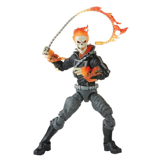 Hasbro Marvel Legends Ghost Rider action figure with flaming skull swinging a fiery chain