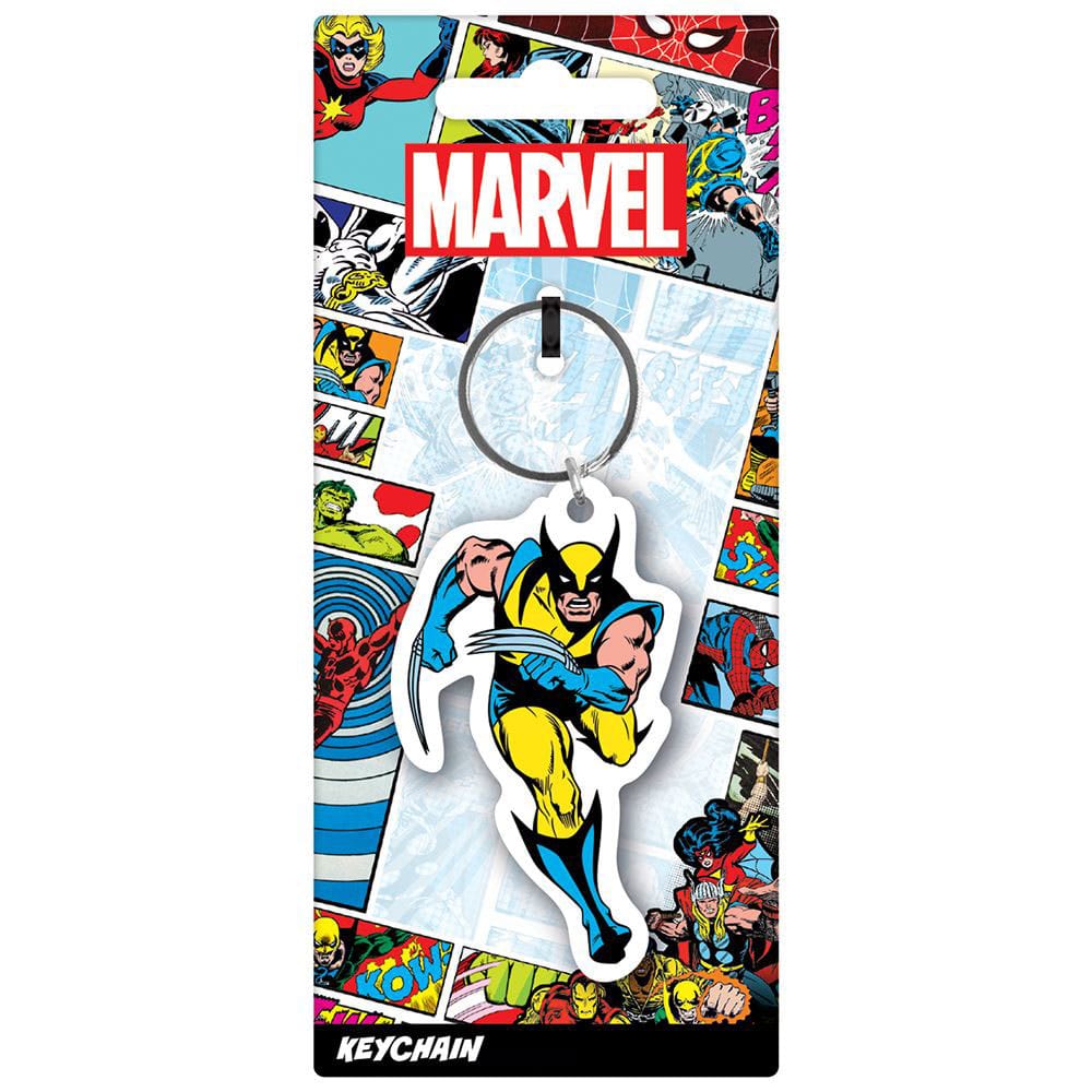 Marvel Comics Wolverine rubber keychain on its comic panel backing card