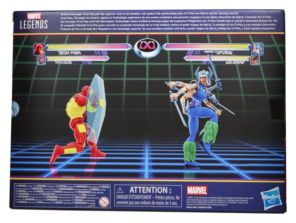 Marvel Games Legends Iron Man vs Spiral box back with retro fighting game artwork