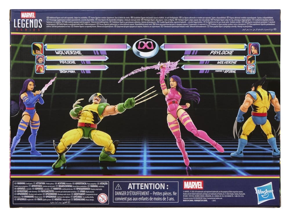Marvel Games Wolverine vs Psylocke 2-pack box back with retro arcade-style fight artwork