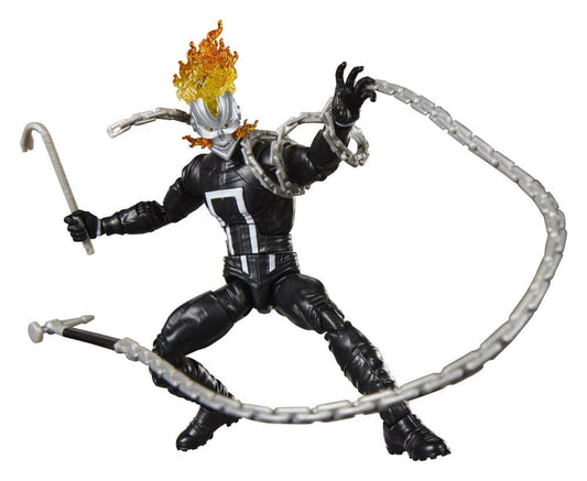 Marvel Legends Ghost Rider (Robbie Reyes) figure with flaming skull swinging a chain and crowbar