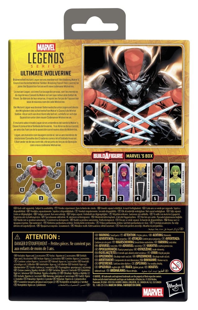Hasbro Marvel Legends Ultimate Wolverine box back with comic artwork and Marvel's Box Build-A-Figure guide
