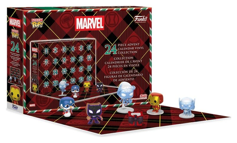 Funko Marvel Pocket POP! advent calendar with open doors and mini superhero figures in front
