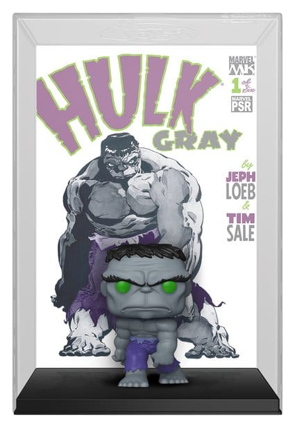 Funko Marvel POP! Comic Covers Gray Hulk vinyl figure in front of the Hulk: Gray comic cover