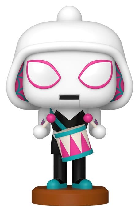 Marvel Holiday Funko POP! Ghost-Spider nutcracker vinyl figure in white hood playing a drum
