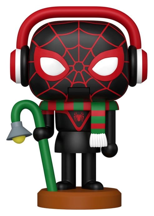 Marvel Holiday Funko POP! Miles Morales nutcracker vinyl figure with headphones, striped scarf and green bell staff
